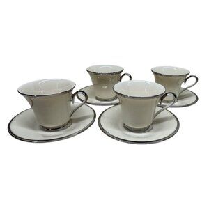 4 Lenox China Dimension Collection Solitaire Platinum Cup and Saucer Sets